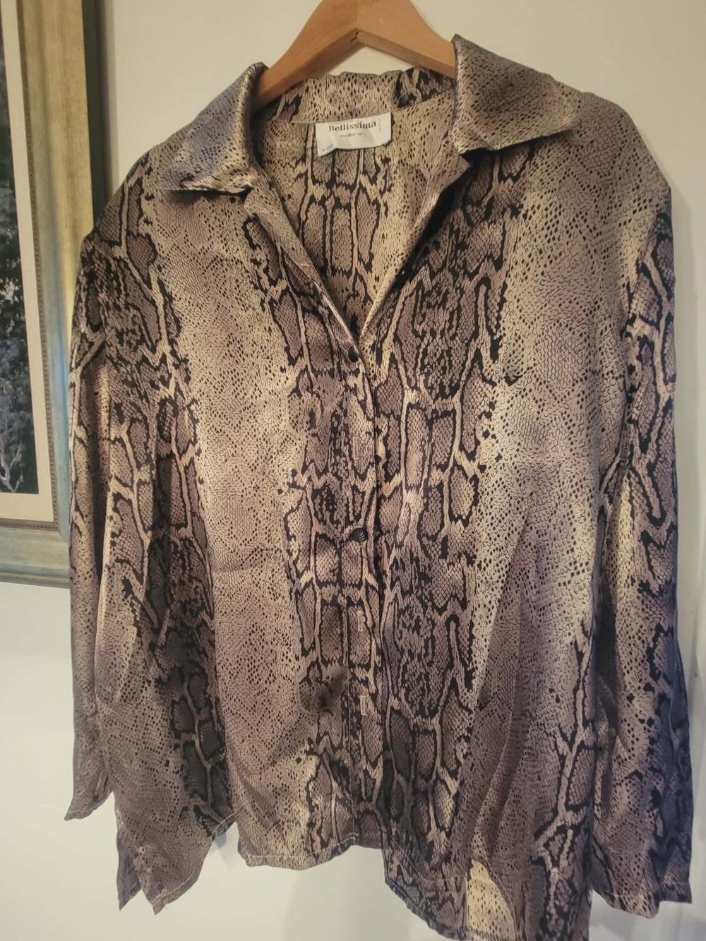 Bettina Liano Taupe Snake-Print Button Front Blouse